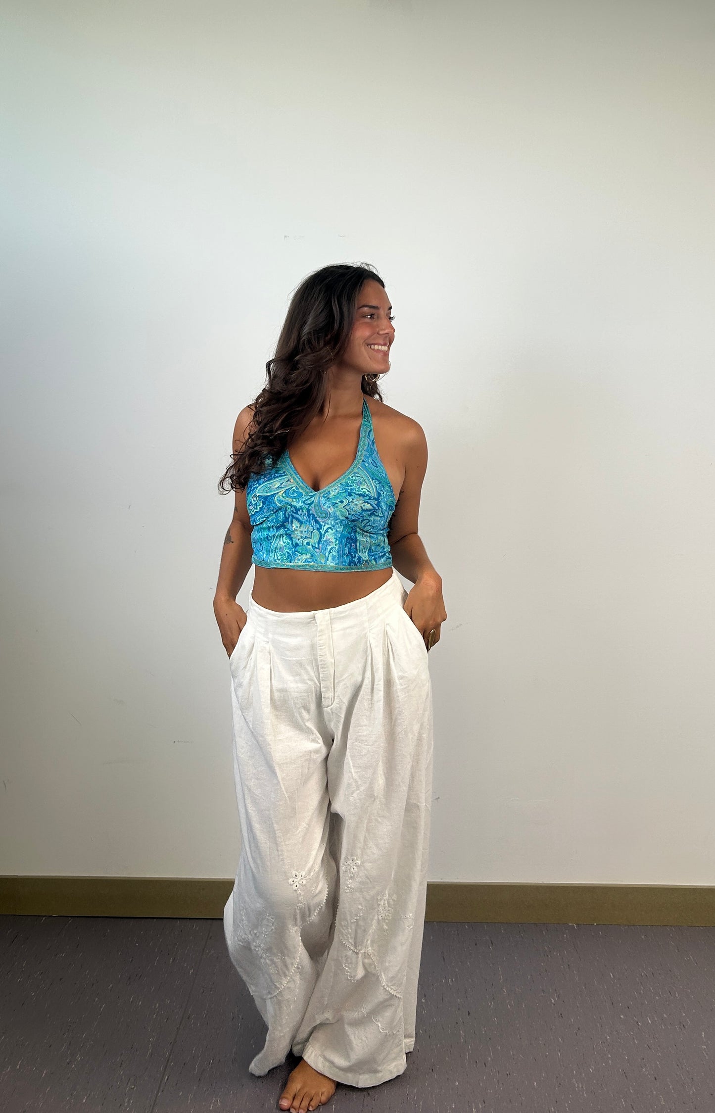 Top Halter Kashmir Azul Turquesa