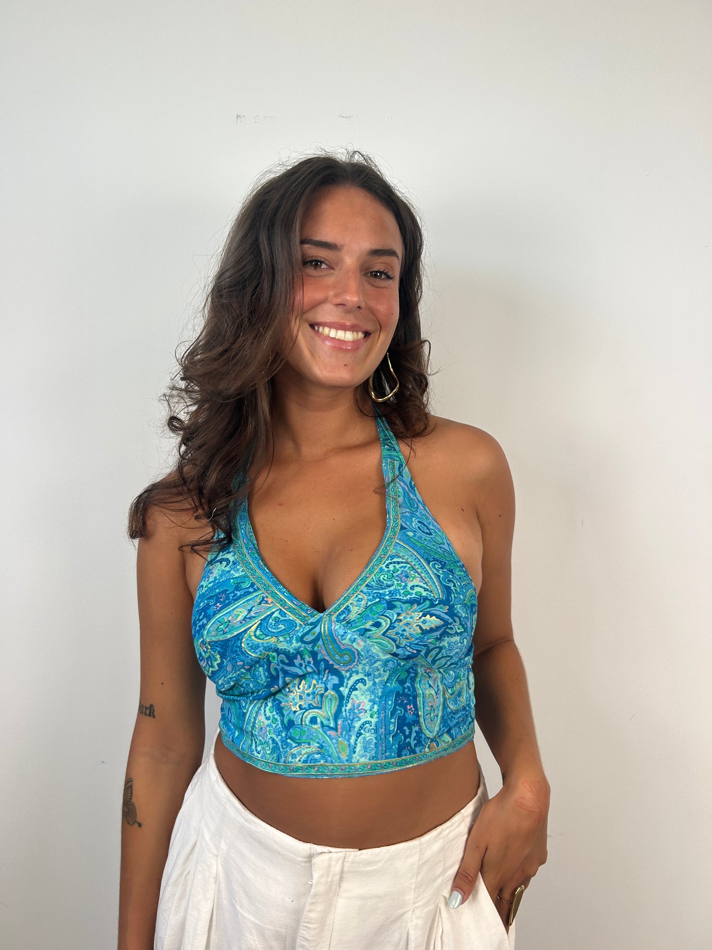 Top Halter Kashmir Azul Turquesa